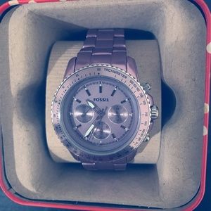 Fossil Watch - Circular Face & Metal Band (Pink)